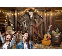 Sfondo con cowboy occidentale, sfondo per feste a tema Wild West, 3,7 x 3 m, rustico, fienile in legno, per baby shower, feste di compleanno, fotografie, oggetti di scena, decorazione