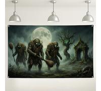 Sfondo con creature misteriose della foresta, decorazione da parete fantasiosa spettrale per feste di Halloween, sfondo etereo verde scuro per eventi fotografici, 180 x 109 cm