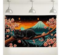 Sfondo con fiori di ciliegie di gatto, decorazione da parete in stile montagna giapponese, accogliente sfondo fotografico per interni per gli amanti degli animali, forniture per feste stagionali