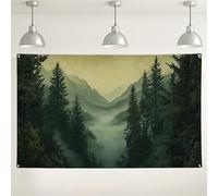 Sfondo con foresta di montagna, decorazione da parete con paesaggio naturale vintage, sfondo fotografico per fotografia, eventi per feste, interno/esterno, estetica autunno/inverno, 180 x 109 cm