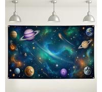 Sfondo con galassia cosmica, decorazioni per feste a tema pianeta spaziale, sfondo interstellare blu e viola per eventi fotografici, compleanno per bambini e feste scientifiche, 180 x 109 cm