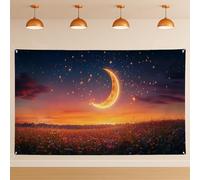 Sfondo con luna crescente e notte stellata, paesaggio magico da sogno, decorazioni per feste, sfondi per esterni e interni, per fotografia, compleanno, tramonto, eventi, 180 x 109 cm