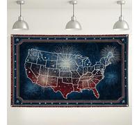 Sfondo con mappa degli Stati Uniti, design vintage a stelle e strisce, colore blu scuro e rosso, perfetto per feste del giorno dell'indipendenza, decorazioni per feste, 180 x 109 cm