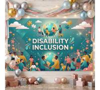 Sfondo con mappa del mondo a tema di sensibilizzazione sulla disabilità | Consapevolezza della diversità, sfondo fotografico, riunione della comunità, inclusione sociale, unità globale