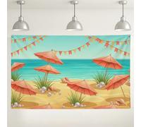Sfondo con ombrellone da spiaggia, decorazioni tropicali estive per feste, sfondo fotografico costiero arancione corallo per eventi a tema spiaggia, 180 x 109 cm