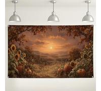 Sfondo con paesaggio autunnale, decorazioni panoramiche vintage con zucca e girasole per eventi autunnali, perfetto per il Ringraziamento e la fotografia del raccolto, 180 x 109 cm