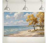 Sfondo con paesaggio autunnale sulla spiaggia, vista costiera scenica sfondo decorativo per fotografia, perfetto per feste ed eventi stagionali, 180 x 109 cm