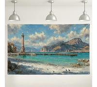 Sfondo con paesaggio del faro costiero, stampa artistica panoramica sul mare per fotografia, sfondo naturale marino per eventi, decorazione estiva sulla spiaggia, 180 x 109 cm