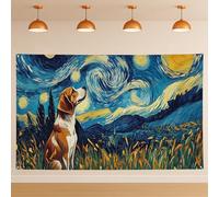 Sfondo con paesaggio di animali della notte stellata, sfondo fotografico ispirato all'artista per feste e incontri per gli amanti dei cani, 180 x 109 cm