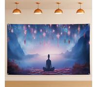 Sfondo con paesaggio notturno meditativo, decorazioni con cielo stellato fantasy sognante, sfondo calmante per interni, per yoga, meditazione, spazio, 180 x 109 cm