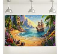 Sfondo con paesaggio tropicale sulla spiaggia, arte da parete panoramica marittima per fotografia, decorazione a tema nautico, feste estive ed eventi Luau, ideale per feste interne/esterne, 180 x 109