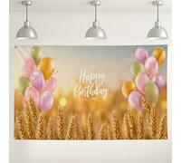 Sfondo con palloncini Happy Birthday, decorazioni per feste in colori pastello, sfondo fotografico con campo di grano, per eventi interni ed esterni, 180 x 109 cm