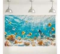 Sfondo con pesci marini subacquei, sfondo fotografico con vita marina tropicale luminosa, ideale per feste in spiaggia, decorazioni estive ed eventi a tema oceanico, 180 x 109 cm
