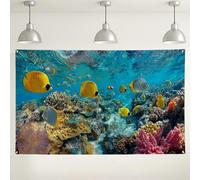 Sfondo con pesci sottomarini e corallo, decorazioni colorate con scena oceanica per feste, vita marina, sfondo fotografico per eventi a tema spiaggia, 180 x 109 cm