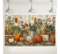 Sfondo con raccolta di zucche, decorazioni rustiche per feste autunnali in fienile vintage, sfondo fotografico stagionale per riunioni del Ringraziamento, 180 x 109 cm