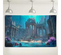 Sfondo con rovine sottomarine, paesaggio fantasy oceanico per fotografia, sfondo decorativo etereo per feste, eventi, celebrazioni primaverili/estive, 180 x 109 cm