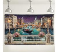 Sfondo con scena a gondola veneziana, decorazione da parete colorata con vista sul fiume, perfetto per eventi fotografici, riunioni estive, celebrazioni romantiche, 180 x 109 cm
