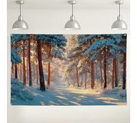 Sfondo con scena della foresta invernale, sfondo fotografico con paesaggio innevato, decorazioni per feste interne/all'aperto, forniture per cabine per vacanze invernali 180 x 109 cm