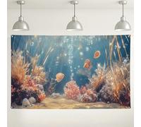 Sfondo con scena di corallo subacqueo, sfondo fotografico oceanico in acque profonde, decorazione di vita marina per feste ed eventi, tema spiaggia estiva, celebrazione dell'anniversario dell'oceano