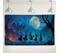 Sfondo con scena di strega di Halloween, decorazioni spettrali per feste di notte oscura, sfondo della foresta incantata per fotografia, tema casa infestata, festival autunnale, 180 x 109 cm