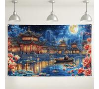 Sfondo con scena notturna cinese, paesaggio sereno, decorazione artistica per fotografia, sfondo romantico per matrimoni, festival ed eventi, 180 x 109 cm