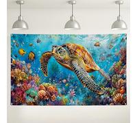 Sfondo con scena oceanica e tartaruga, arte subacquea colorata per decorazioni per feste, sfondo fotografico con vita marina per compleanno dei bambini, tema oceano estivo, 180 x 109 cm
