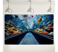 Sfondo con scena oceanica subacquea, sfondo fotografico colorato con vita marina, vivaci decorazioni acquatiche per feste a tema acquatico, eventi estivi sulla spiaggia, 180 x 109 cm