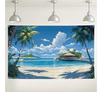 Sfondo con scena tropicale sulla spiaggia, paradiso costiero, decorazioni per feste in spiaggia, sfondo fotografico estivo per interni ed esterni, per eventi fotografici, 180 x 109 cm