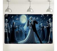 Sfondo con scheletro di danza, decorazioni spettrali per feste di Halloween, sfondo cimitero al chiaro di luna scura per eventi fotografici e celebrazioni, 180 x 109 cm