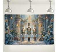 Sfondo con Schiaccianoci nel Paese delle Meraviglie Invernale, Decorazioni Vintage con Scena Natalizia, Blu e Oro per Feste, per Feste, Interni/Esterni, 180 x 109 cm