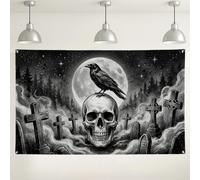 Sfondo con teschio, gotico spettrale corvo lapidi per Halloween, sfondo fotografico per interni ed esterni, feste, eventi, celebrazioni, 180 x 109 cm