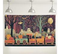 Sfondo con treno di Halloween, decorazioni per feste in stile vintage spettrale, perfetto per cabina fotografica di Halloween e celebrazioni autunnali, 180 x 109 cm
