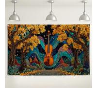 Sfondo con violino, foresta autunnale, decorazione artistica rustica bohémien per fotografia autunnale, sfondo ispirato alla natura per eventi stagionali, forniture per feste del Ringraziamento, 180 x