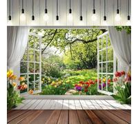 Sfondo da giardino, adatto per adesivi floreali per scene di finestre bianche, per matrimoni, compleanni e celebrazioni. Decorazioni per feste multiuso che non richiedono elettricità. 150*210 centimet