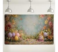 Sfondo da giardino autunnale, decorazioni colorate a forma di uova e foglie, perfetto per fotografie autunnali, sfondo per feste stagionali per il Ringraziamento, 180 x 109 cm