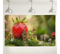 Sfondo da giardino fatato con fragole, decorazione da parete per fotografia della natura incantata, decorazioni per feste per interni/esterni, forniture a tema primavera estate compleanno 180 x 109 cm