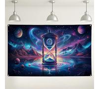 Sfondo da parete a clessidra cosmica, vivace sfondo fantasy spaziale per eventi fotografici, galassie e decorazioni a tema temporale, per feste interne/esterne, 180 x 109 cm