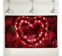Sfondo da parete a forma di cuore con rosa rossa, decorazioni floreali romantiche per feste, elegante sfondo fotografico per interni ed esterni, per matrimoni e San Valentino, 180 x 109 cm