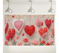 Sfondo da parete a forma di cuore di San Valentino, romantiche decorazioni floreali per feste, sfondo fotografico a tema pesca rossa per fidanzamento matrimonio decorazione 180 x 109 cm