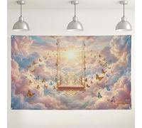 Sfondo da parete a forma di farfalla, decorazione per feste di compleanno con cielo nuvoloso pastello e nuvoloso, sfondo colorato per interni ed esterni, per feste di compleanno, 180 x 109 cm