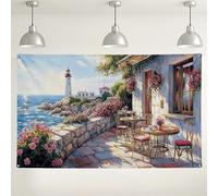 Sfondo da parete a forma di faro costiero, arte mediterranea vintage, scena del caffè, terrazzo, fotografia interno/esterno per fotografia di primavera ed estate forniture
