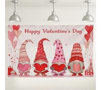 Sfondo da parete a forma di gnomo di San Valentino, grazioso motivo a cuore, decorazioni per feste, romantico sfondo fotografico per interni ed esterni, per celebrazioni, 180 x 109 cm
