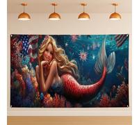 Sfondo da parete a forma di sirena subacquea, fantasia patriottica, decorazioni a tema nautico, fiabe del mare, scenografia, sfondo estivo per giorno dell'indipendenza per fotografia, 180 x 109 cm