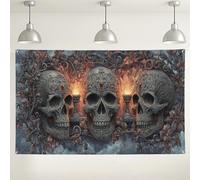 Sfondo da parete a forma di teschio, sfondo decorativo in stile gotico per feste di Halloween, estetica scura per interni ed esterni, 180 x 109 cm