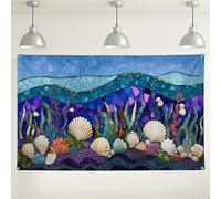 Sfondo da parete a mosaico subacqueo, sfondo decorativo colorato con vita marina per eventi fotografici, forniture per feste a tema oceano, celebrazione primavera/estate, 180 x 109 cm