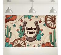 Sfondo da parete a tema rodeo, decorazione floreale occidentale con cactus, sfondo rustico marrone e verde per feste per eventi fotografici, forniture per celebrazioni estive, 180 x 109 cm