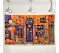 Sfondo da parete arancione con scritta "Happy Birthday", decorazioni per feste di compleanno con zucca, sfondo colorato per interni ed esterni, per feste di compleanno, 180 x 109 cm