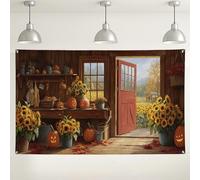 Sfondo da parete autunnale, decorazione rustica con girasole e zucca, accogliente sfondo fotografico per interni ed esterni, per eventi di raccolta del Ringraziamento, 180 x 109 cm