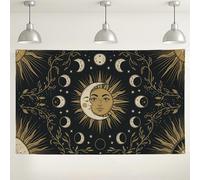 Sfondo da parete celeste con sole e luna, sfondo decorativo vintage nero e oro per fotografia, decorazione per eventi interni ed esterni, forniture per feste a tema astrologico, 180 x 109 cm
