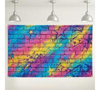 Sfondo da parete colorato con graffiti, motivo artistico a mattoni, sfondo decorativo, vivace per interni ed esterni, forniture per cabine fotografiche per feste, festival, 180 x 109 cm